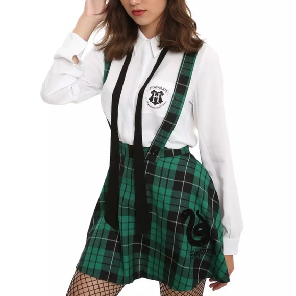 Hot Topic Harry Potter Slytherin Green Plaid Suspender Dress // Skirt Sz XL - Picture 13 of 16